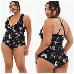 Torrid X Disney Villian Black Ruffle One Piece Swimsuit